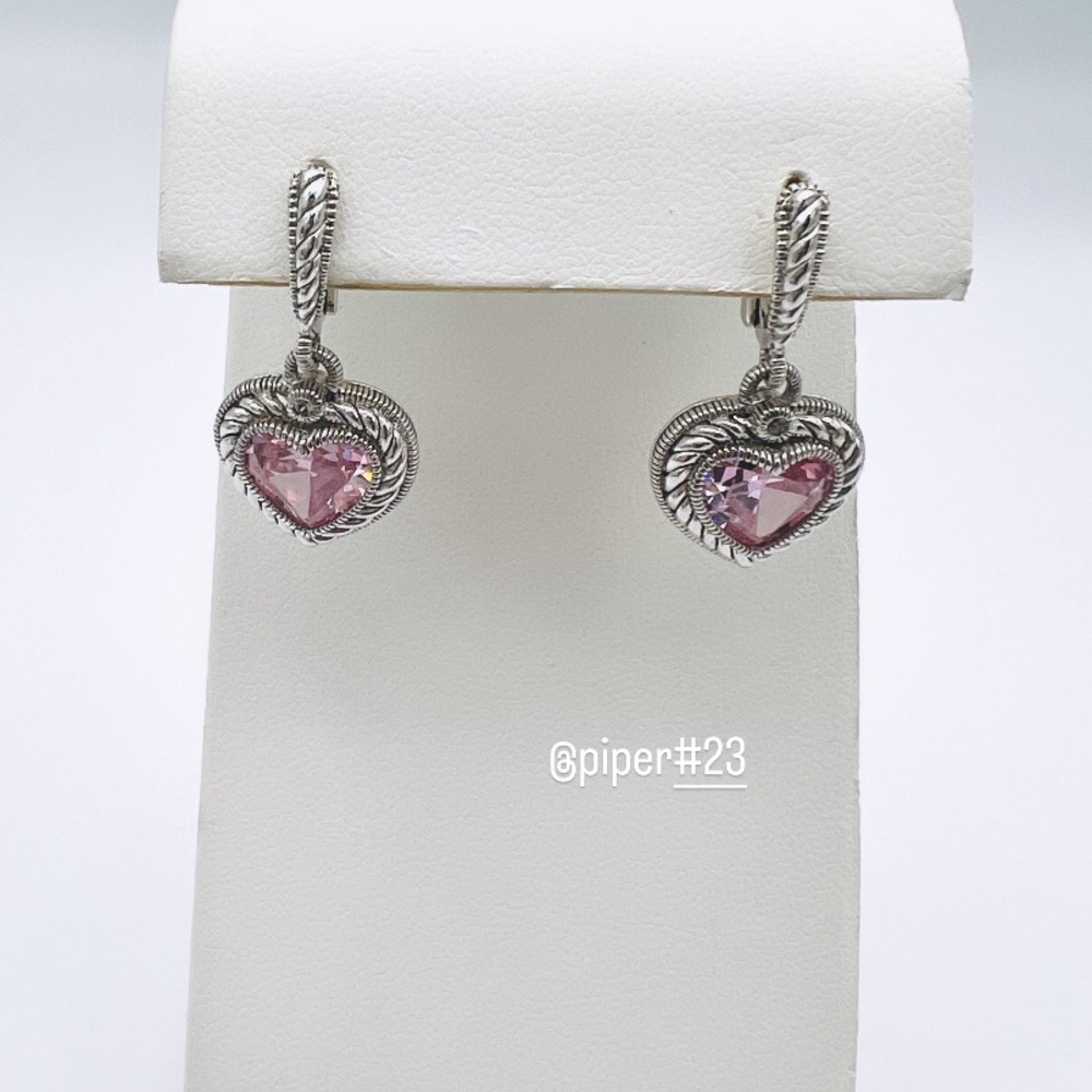 EUC Judith Ripka JR TWO Pink Crystal & White Sapphire Heart Drop Earrings - Picture 5 of 12